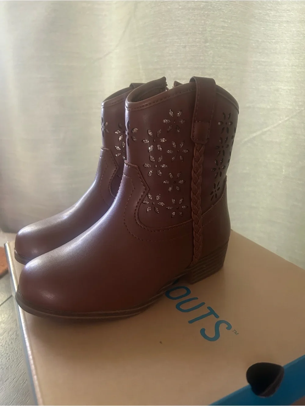Girls' Brown Braided Western Ankle Boots - Kids Shoes